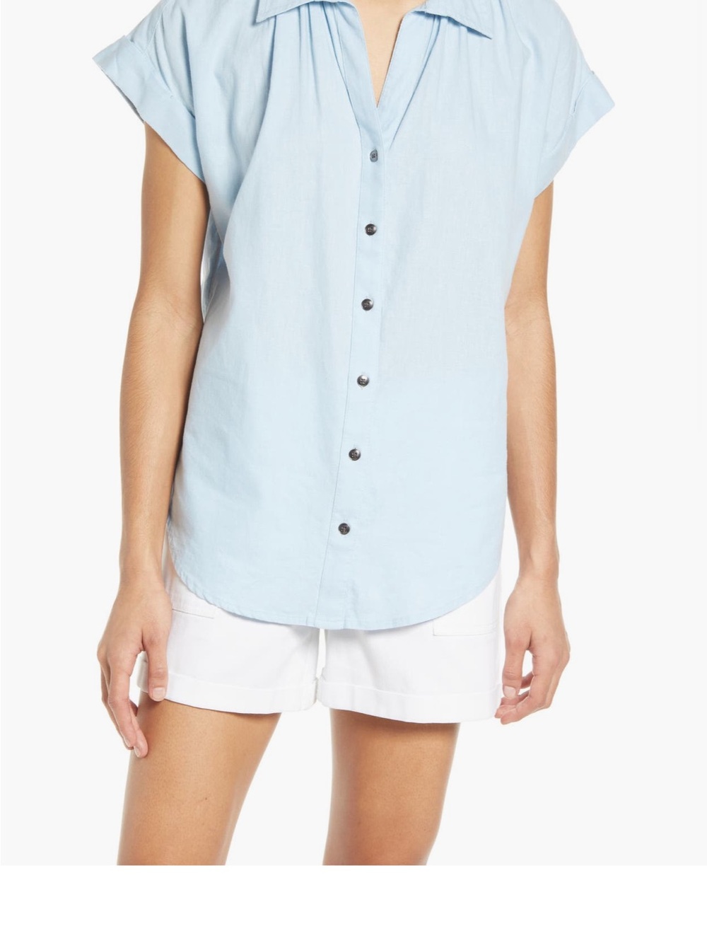 Caslon Light Blue Short Sleeve Button-Front Shirt